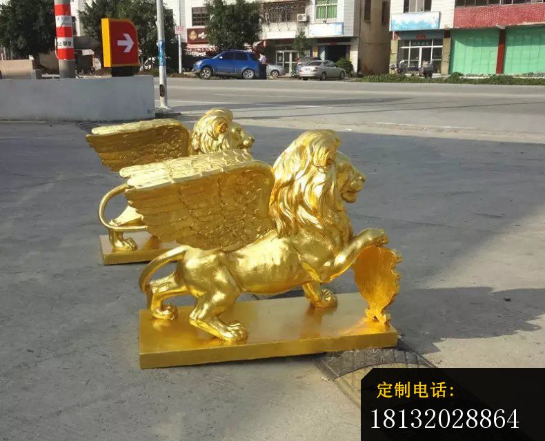 飞狮铜雕贴金狮子雕塑 (3)_790*640