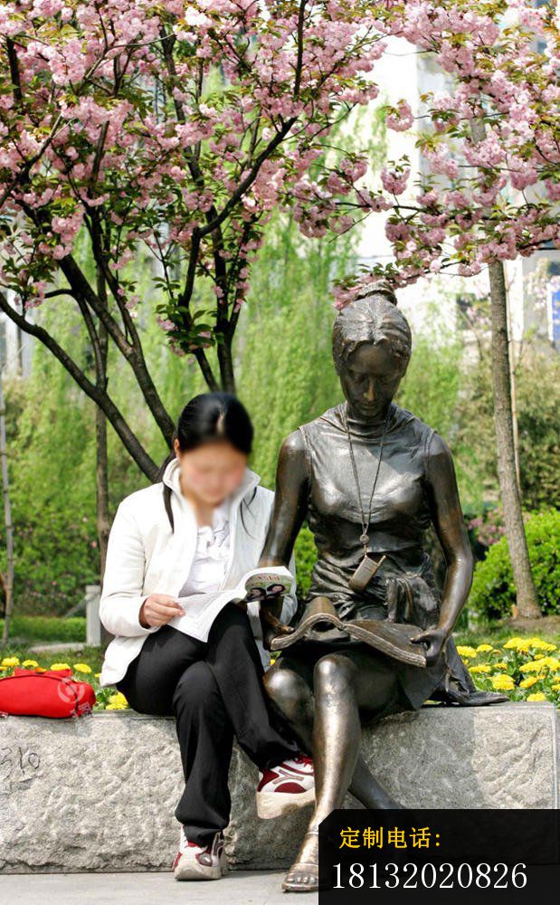看书的女人铜雕，园林景观铜雕_619*1000