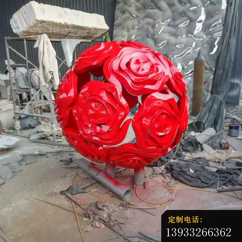 广场不锈钢玫瑰花球景观雕塑_800*800