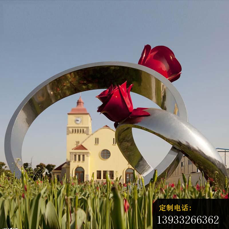 广场不锈钢玫瑰戒指景观摆件雕塑_800*800