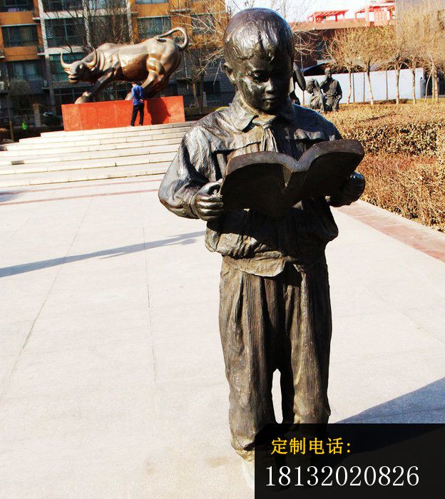 看书的小学生铜雕校园人物铜雕_624*700
