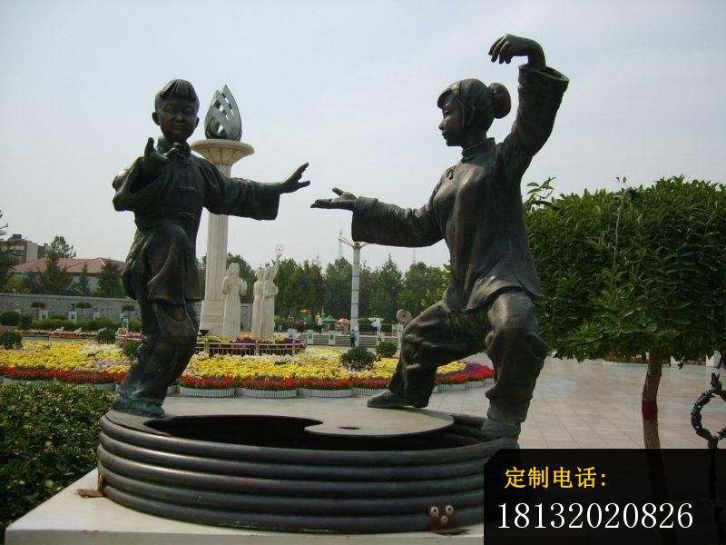 练太极拳的人物铜雕，公园小品铜雕_800*600
