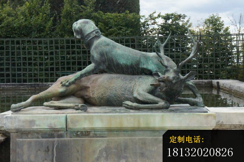 梅花鹿和狗铜雕，公园景观铜雕_800*532