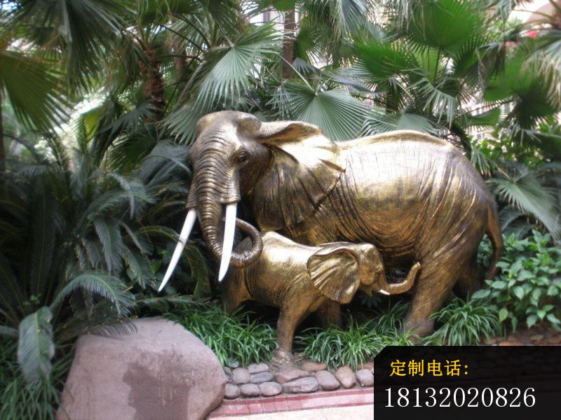 母子大象铜雕，公园动物铜雕_800*600