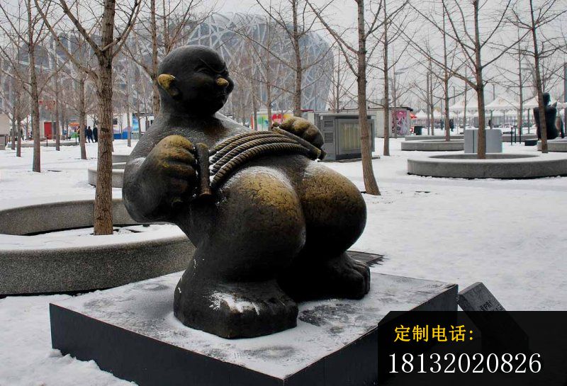 拿着拉力器的抽象人物铜雕，公园人物铜雕_800*545