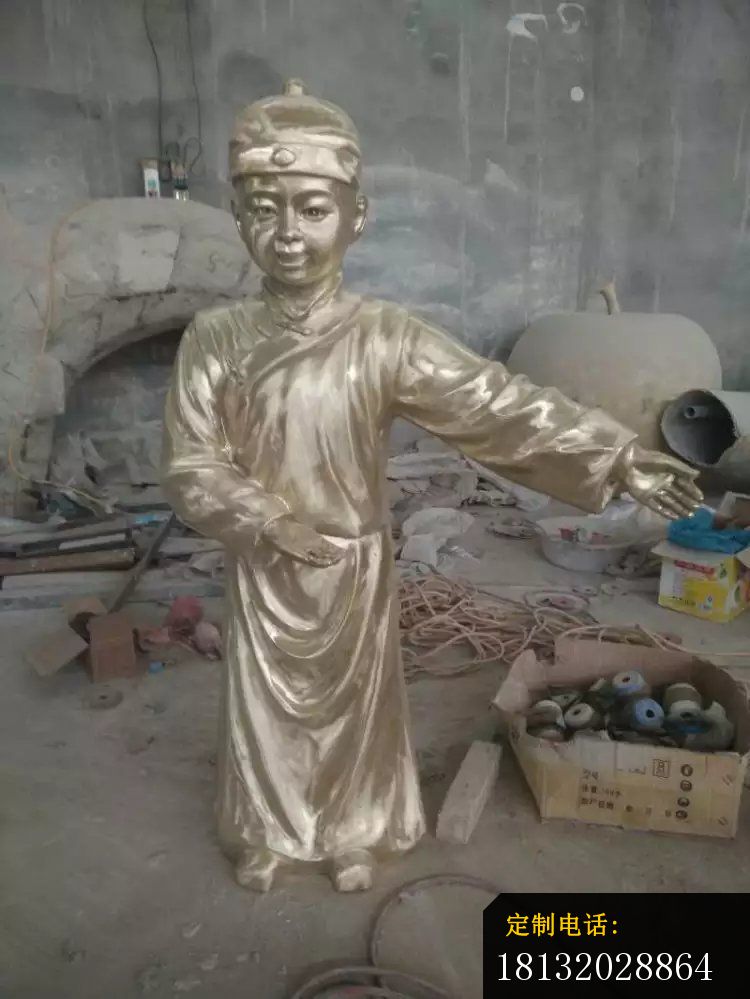 迎宾童子雕塑景观人物铜雕 (1)_750*999