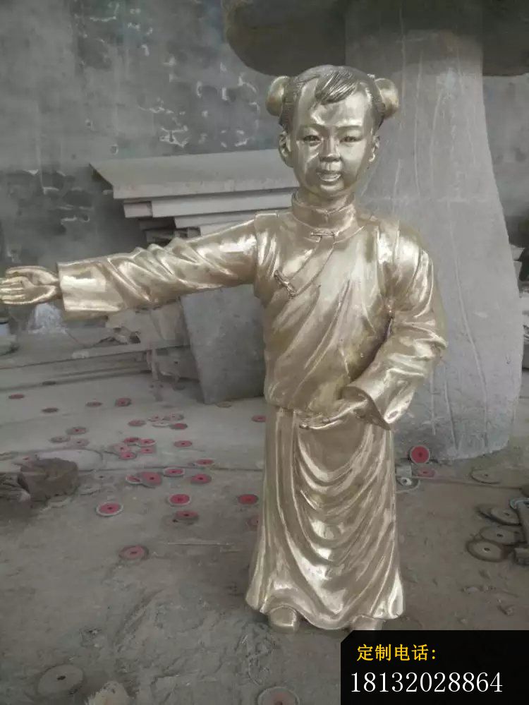 迎宾童子雕塑景观人物铜雕 (2)_750*999