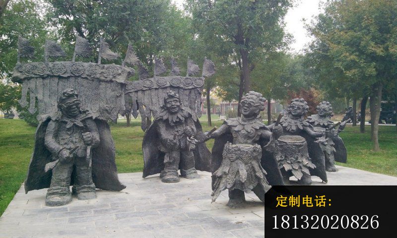 扭秧歌的老人铜雕，公园小品铜雕_800*480