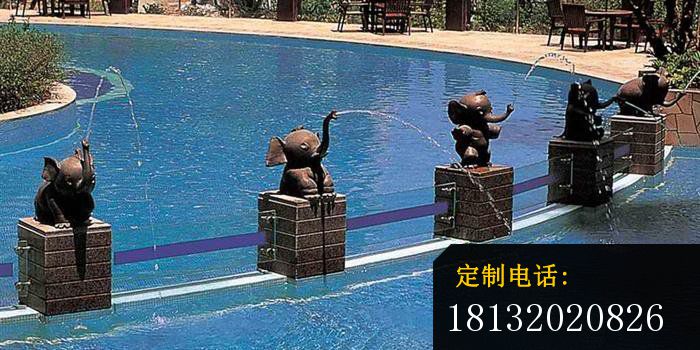 喷水的小象铜雕，广场喷泉铜雕_700*350