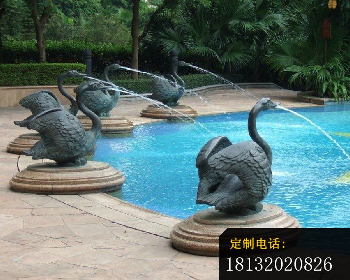 喷水天鹅铜雕，公园喷泉雕塑_712*570
