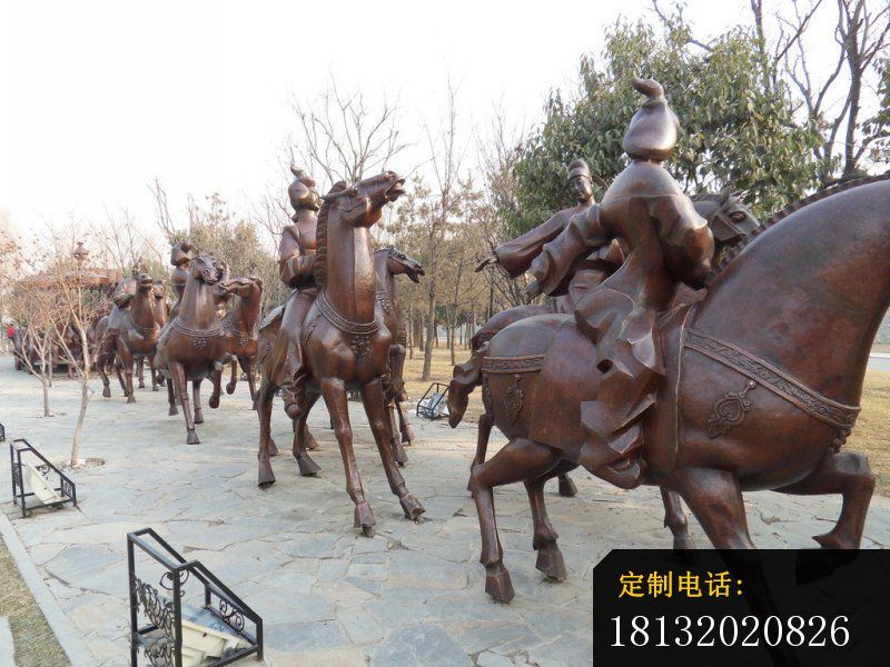 骑马出游的唐朝人物铜雕，公园小品铜雕_800*600
