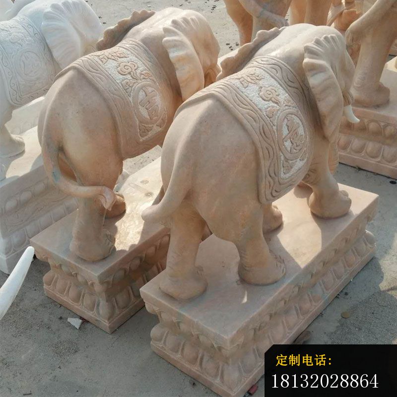 鼻卷如意的大象石雕，晚霞红大象石雕_800*800
