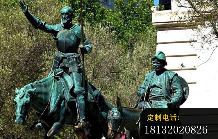 骑马的西方士兵和商人，公园人物铜雕_750*480