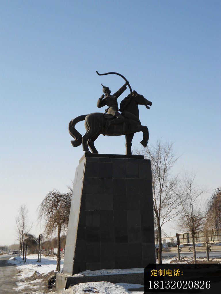骑马射箭的古代人物铜雕，广场景观铜雕_768*1024