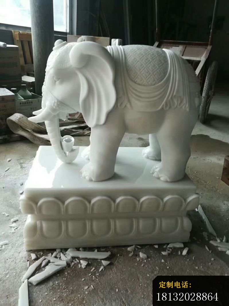 鼻卷元宝的大象石雕，汉白玉门口大象雕塑 (2)_799*1066