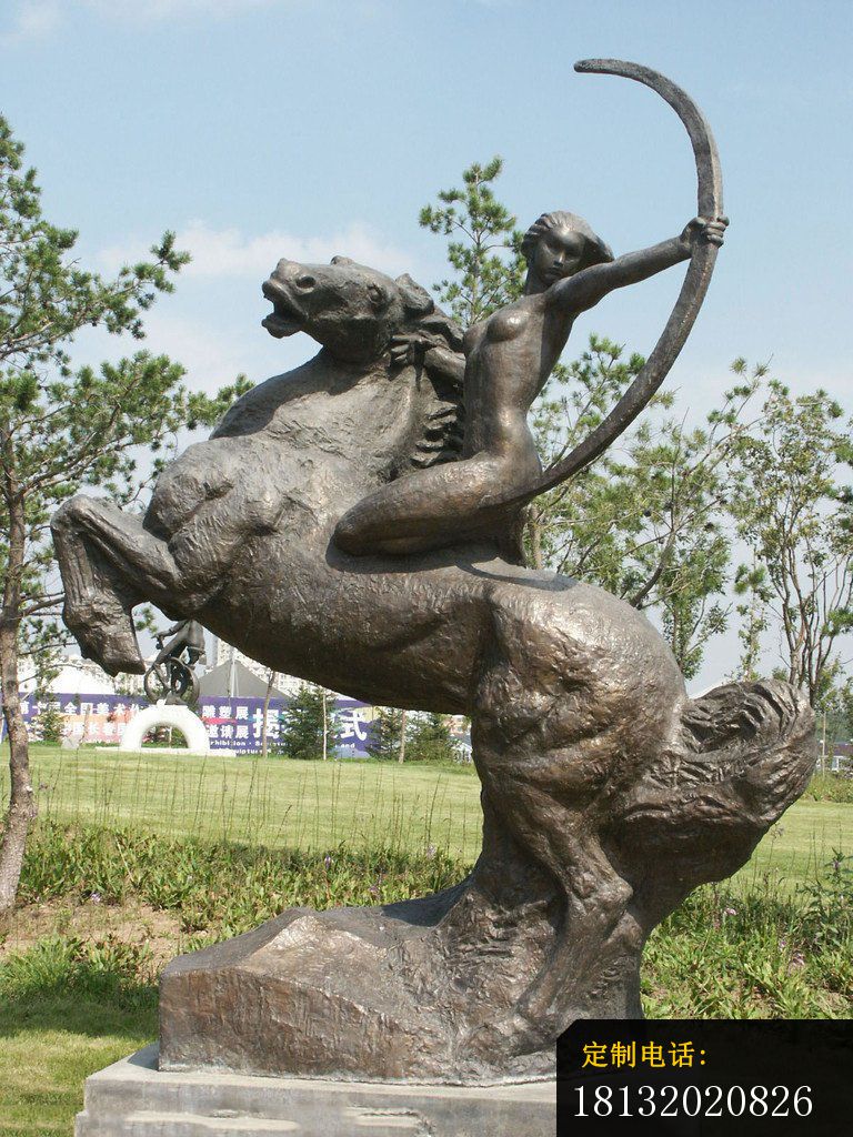 骑马射箭的女孩铜雕，公园小品铜雕_768*1024