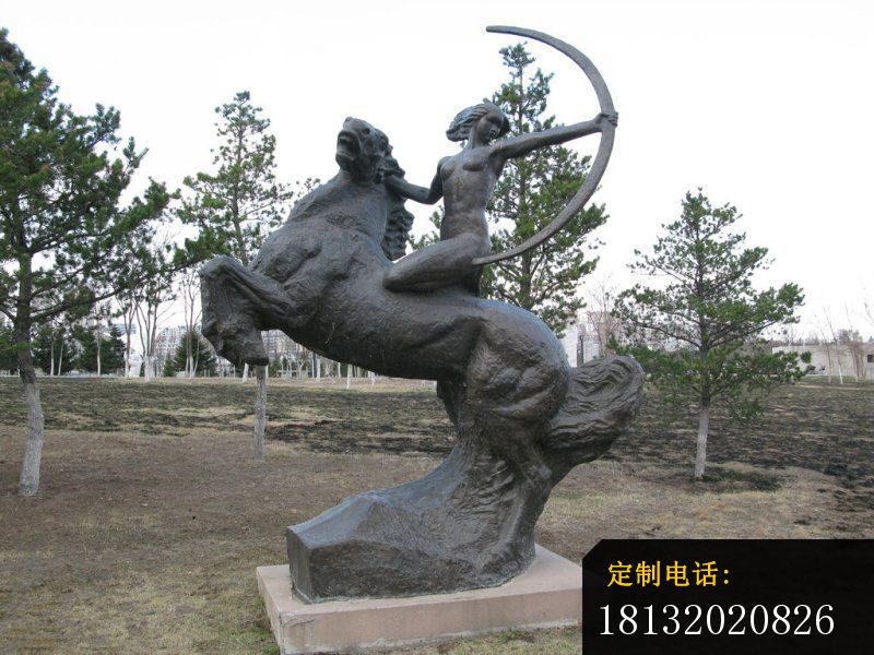 骑马射箭的女人铜雕，公园景观铜雕_800*600