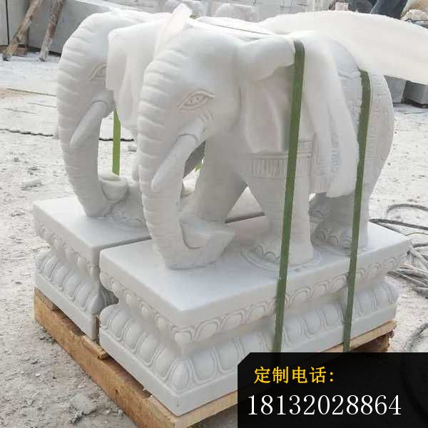 鼻卷元宝的大象石雕，汉白玉门口大象雕塑_600*600