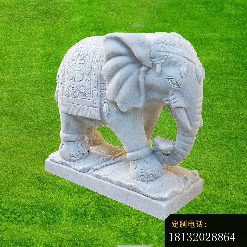 鼻卷元宝的大象石雕，汉白玉门口大象雕塑 (4)_800*800