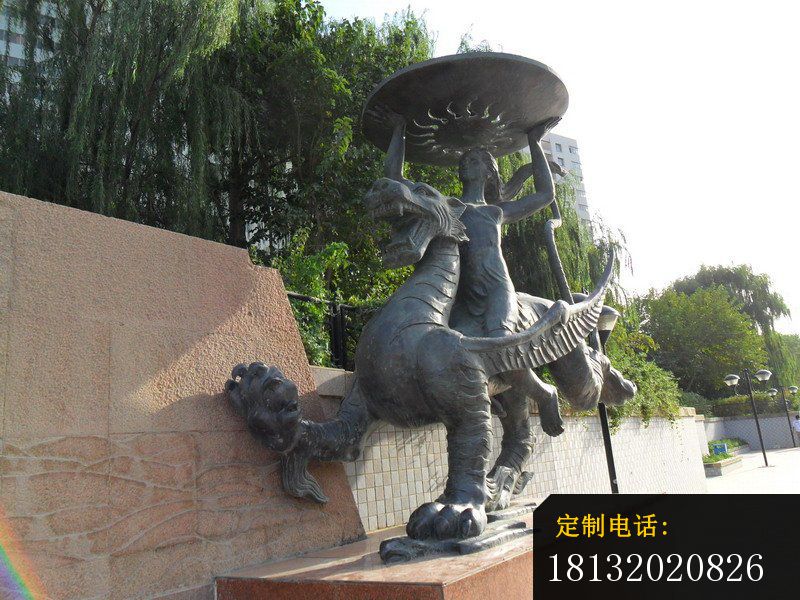 骑着飞龙的人物铜雕，公园景观铜雕_800*600