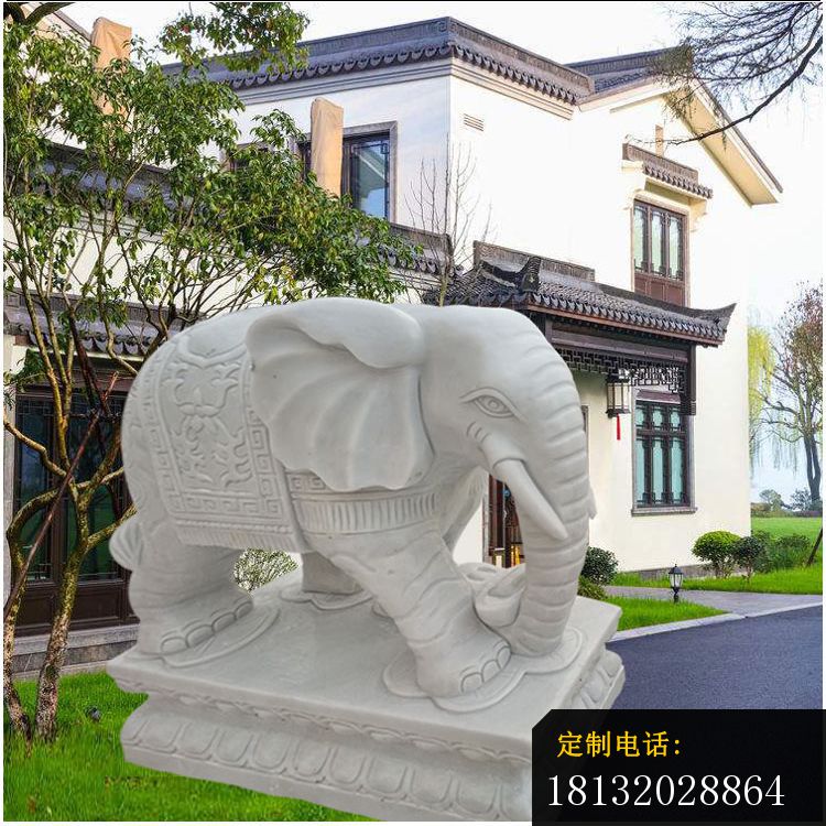 鼻卷元宝的大象石雕，汉白玉门口大象雕塑 (3)_750*750