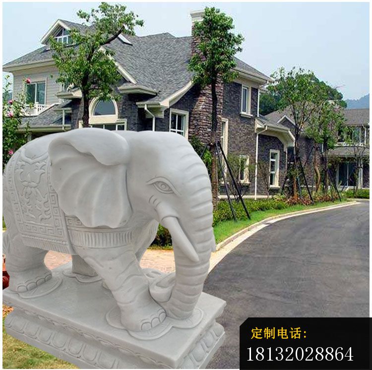 鼻卷元宝的大象石雕，汉白玉门口大象雕塑 (5)_750*746