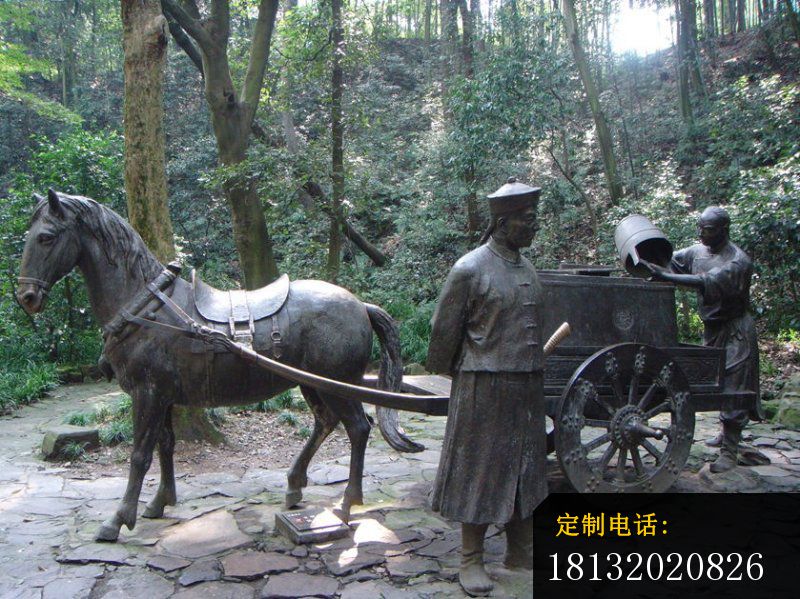 清朝士兵和马车铜雕，园林小品铜雕_800*599
