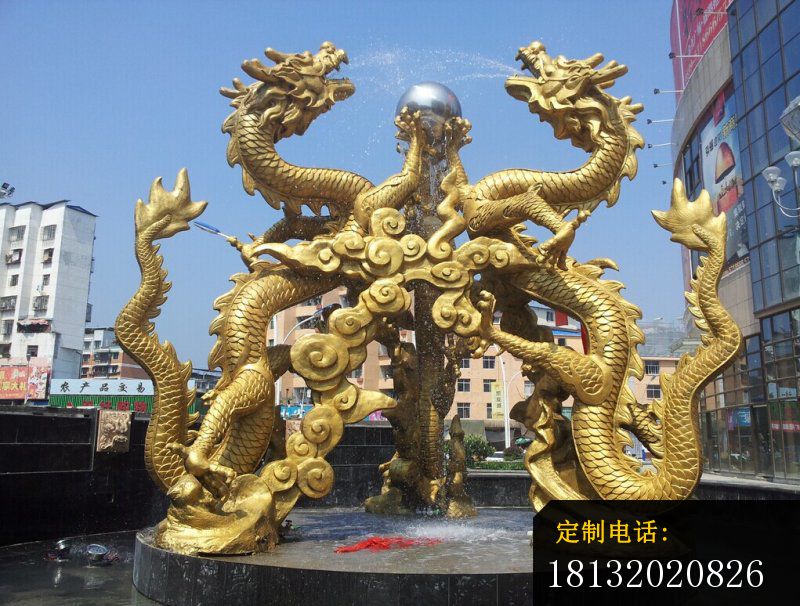 双龙戏珠铜雕，广场喷水龙喷泉_800*606
