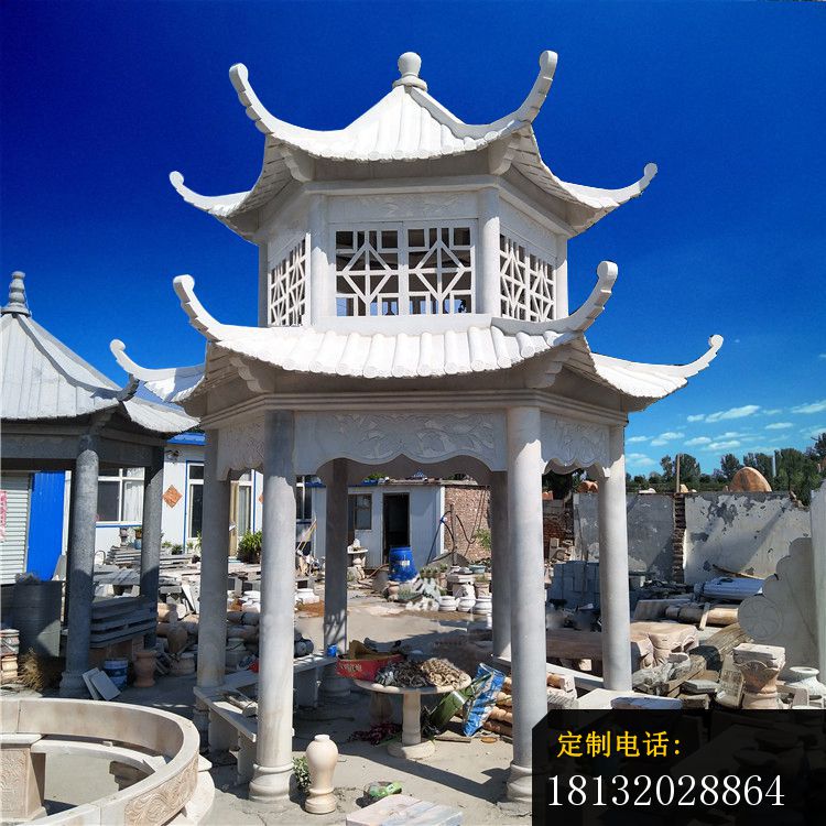 大理石六角双层凉亭，公园石雕凉亭 (2)_750*750