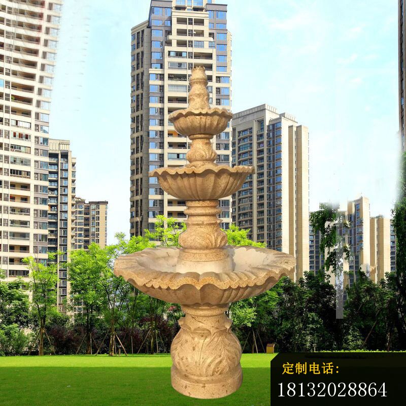 大理石三层喷泉石雕，公园石雕喷泉 (2)_800*800