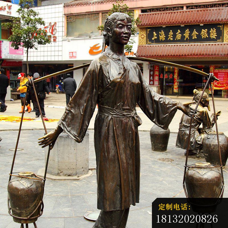 挑着罐子的古代女人铜雕，人物铜雕_800*800