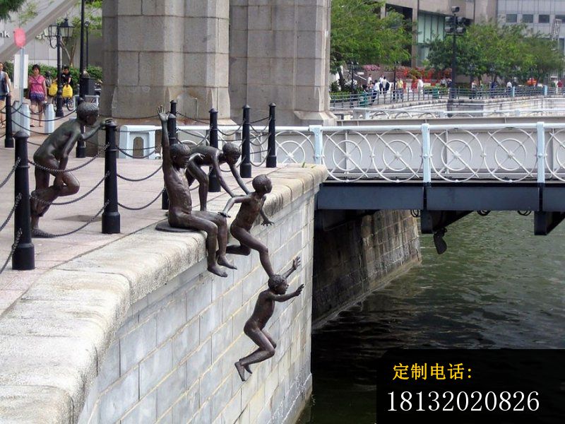 跳水的小孩铜雕，街边小品铜雕_800*600