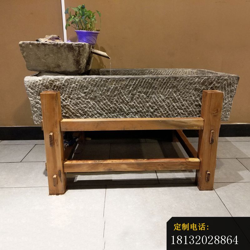 方形流水石钵，酒店大厅流水摆件石雕 (2)_800*800
