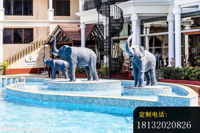 铜雕大象，别墅泳池景观雕塑_800*533