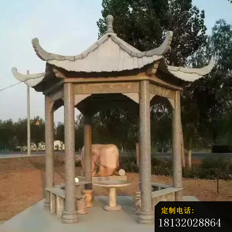 公园大理石六角凉亭，公园景观石雕_800*800