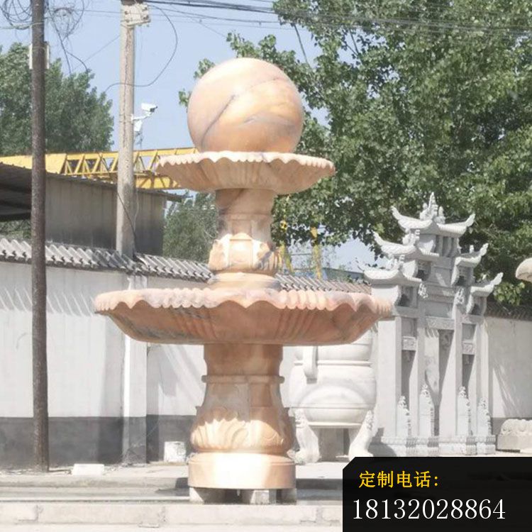 公园风水球喷泉石雕，晚霞红双层风水球_750*750