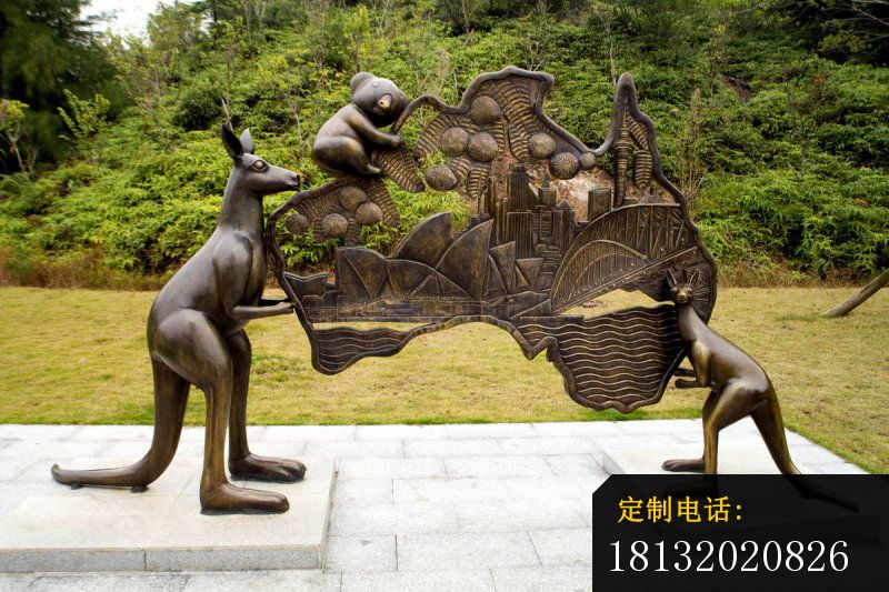 铜雕袋鼠和考拉，澳大利亚版图铜雕，公园景观铜雕_800*533