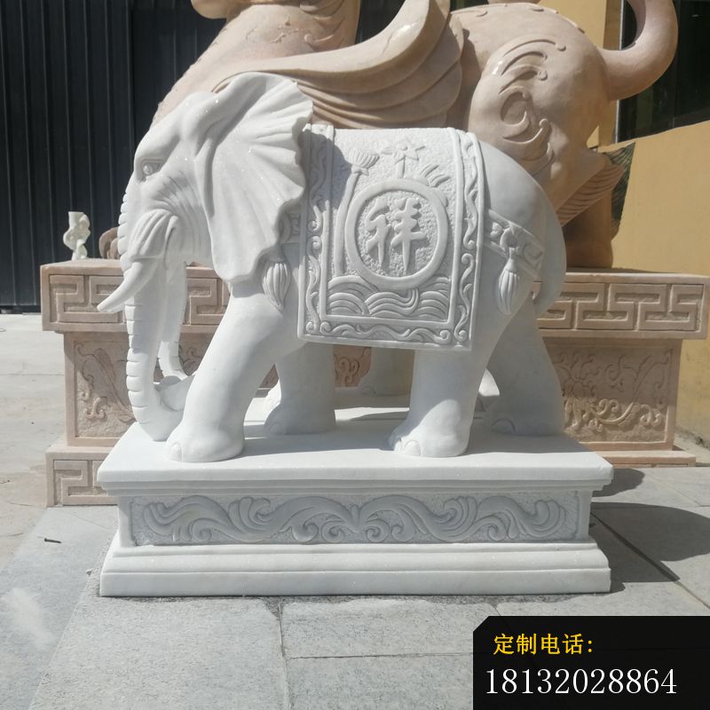 汉白玉吉祥如意大象雕塑，门口镇宅石雕大象 (2)_800*800