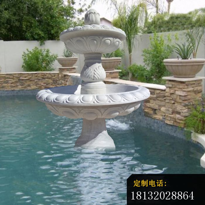 汉白玉双层喷泉雕塑，小区欧式喷泉石雕_700*700