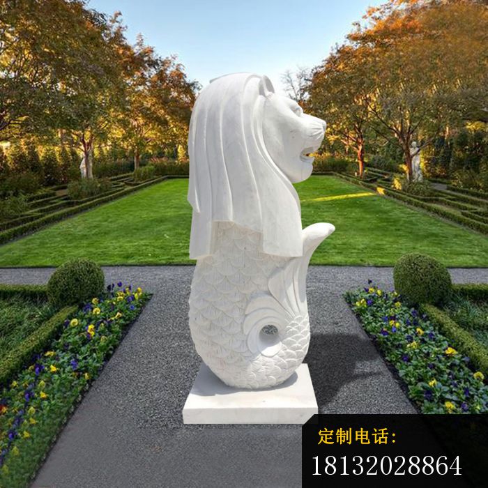 汉白玉鱼尾狮石雕，公园景观石雕 (2)_700*700