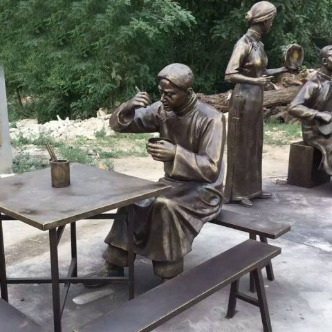 江门吃饭人物公园景观铜雕摆件