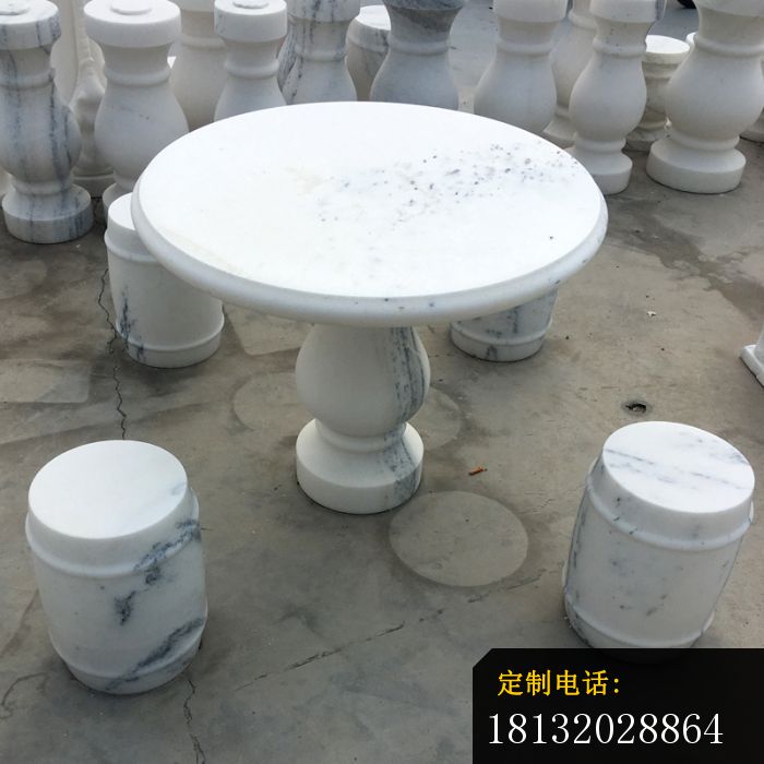 汉白玉圆形桌凳石雕，公园石桌凳_700*700