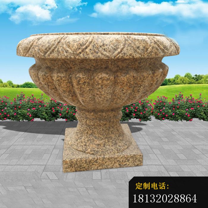 黄锈石花盆石雕，公园石雕花盆 (2)_700*700