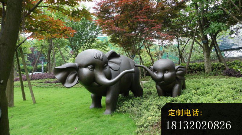 铜雕母子象，公园动物雕塑_800*449