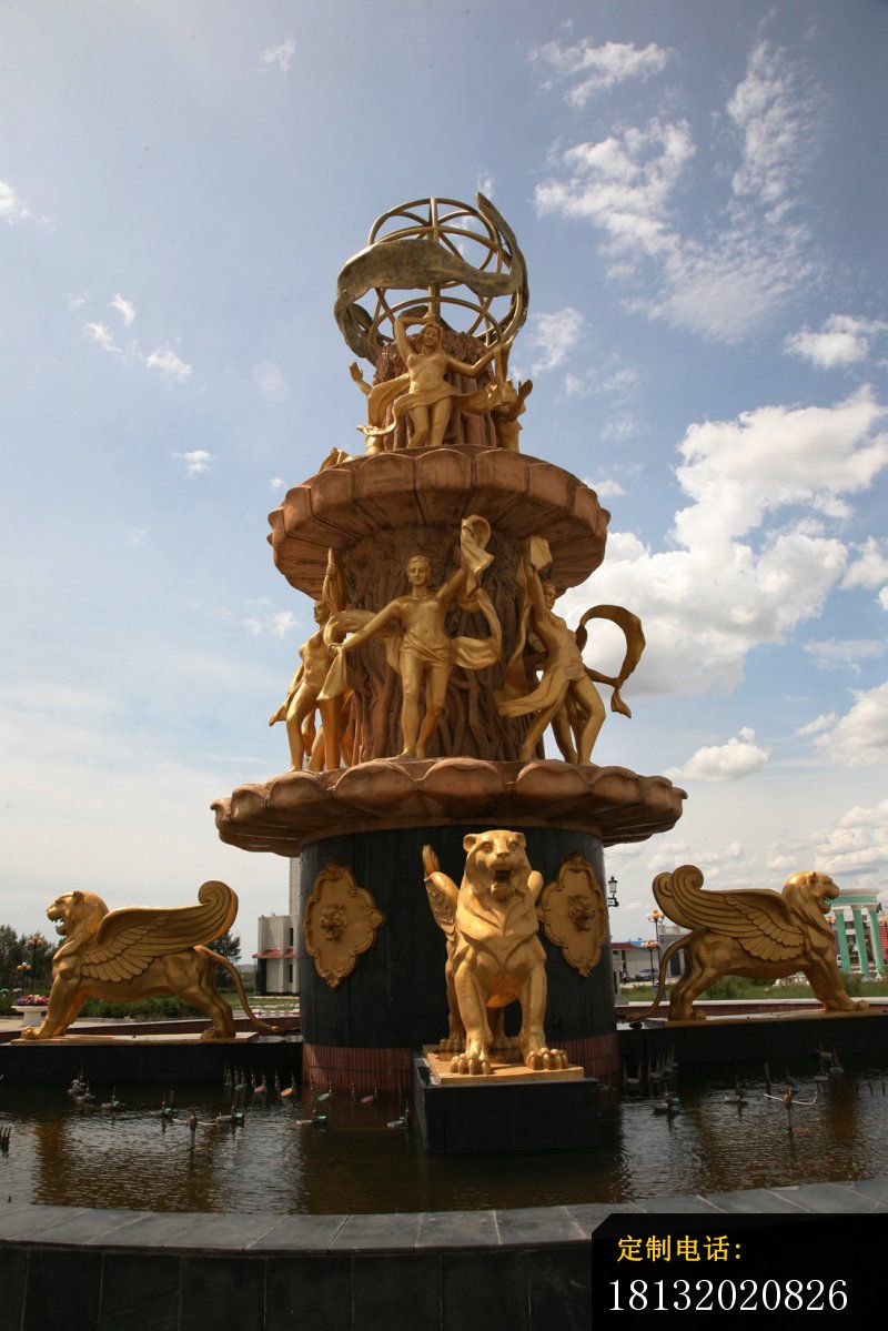 铜雕西方人物喷泉，广场景观铜雕_800*1199