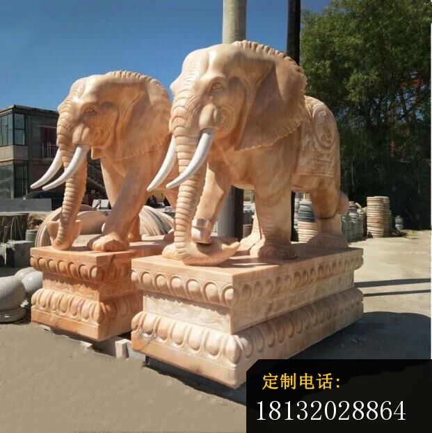 如意大象石雕，晚霞红门口大象雕塑 (2)_621*622
