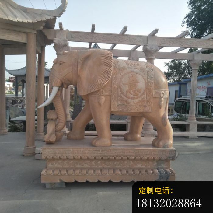 如意大象石雕，晚霞红门口大象雕塑_700*700