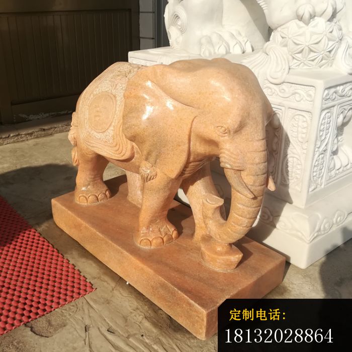 如意大象石雕，晚霞红门口大象石雕 (3)_700*700