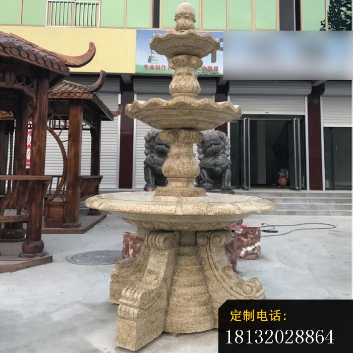 砂岩三层喷泉石雕，别墅石雕喷泉_700*700