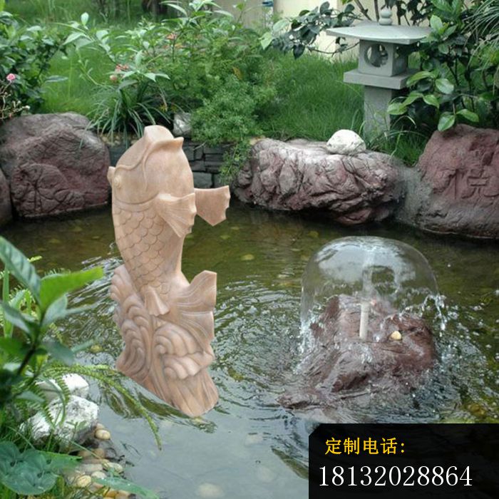 石雕喷水鲤鱼，晚霞红喷水鱼 (4)_700*700